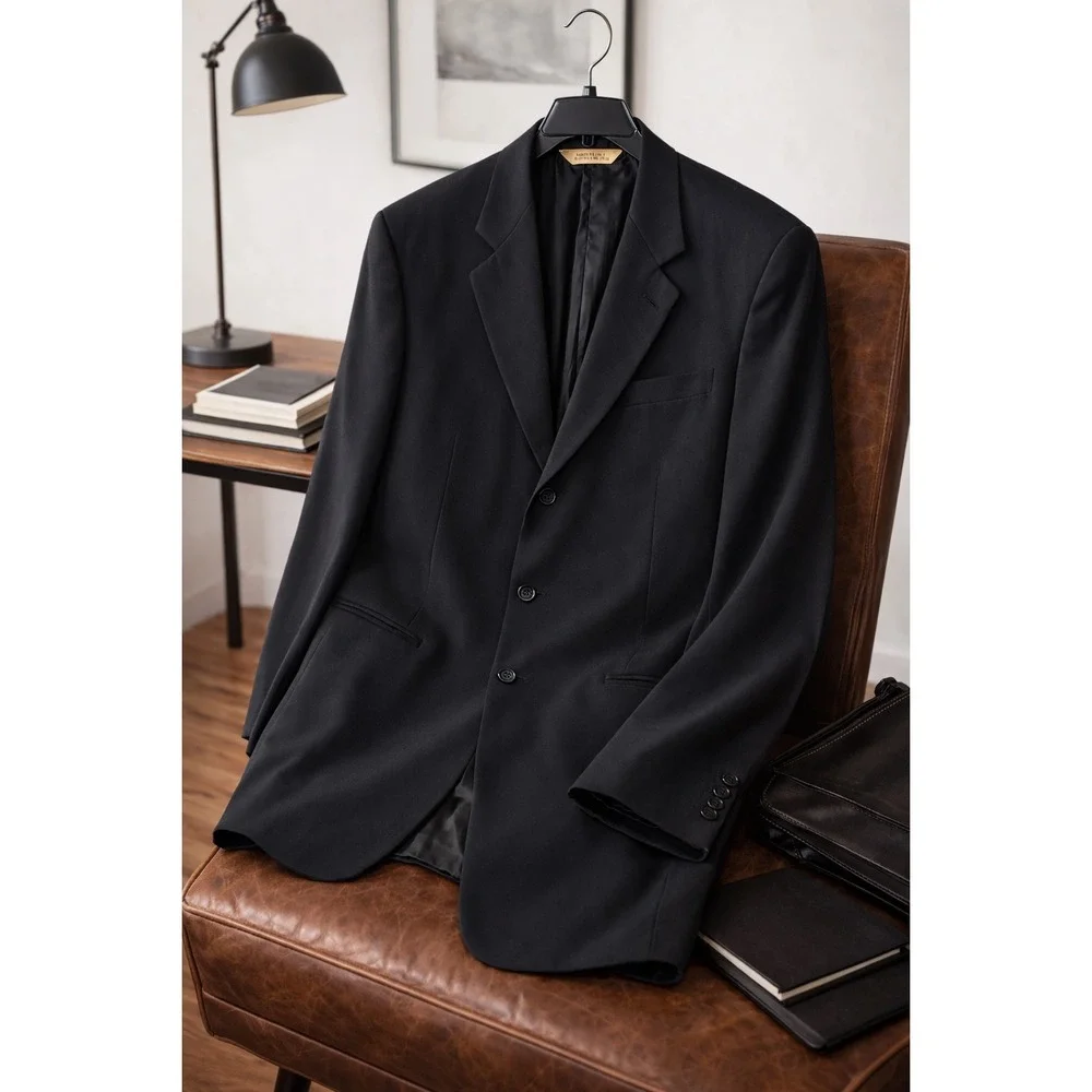 Donna Karan Signature Mens Black 100% Wool 3-Button Blazer 44L Made in‎ Italy 44